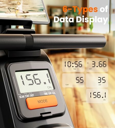 Exercise bike display showing 6 types of data.