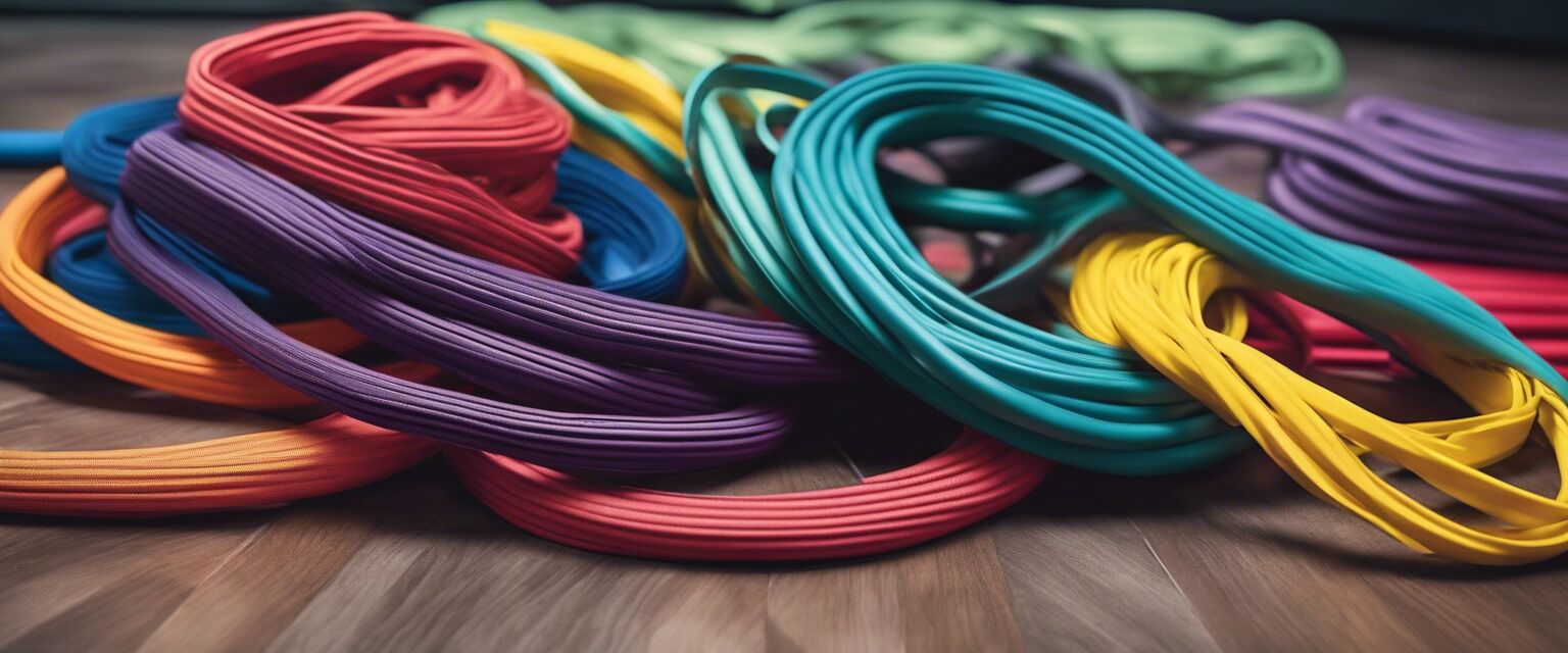 Array of resistance bands on a gym floor